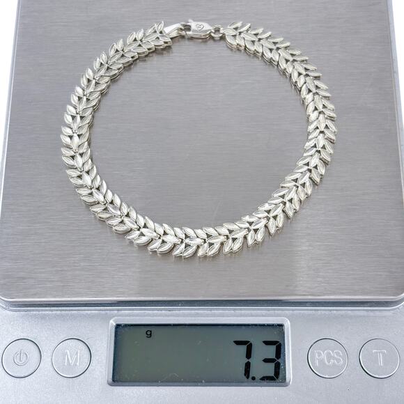 Estate Peru Sterling Silver 925 7.4mm Bolivian Leaf Bracelet 7.5" - Picture 8 of 8